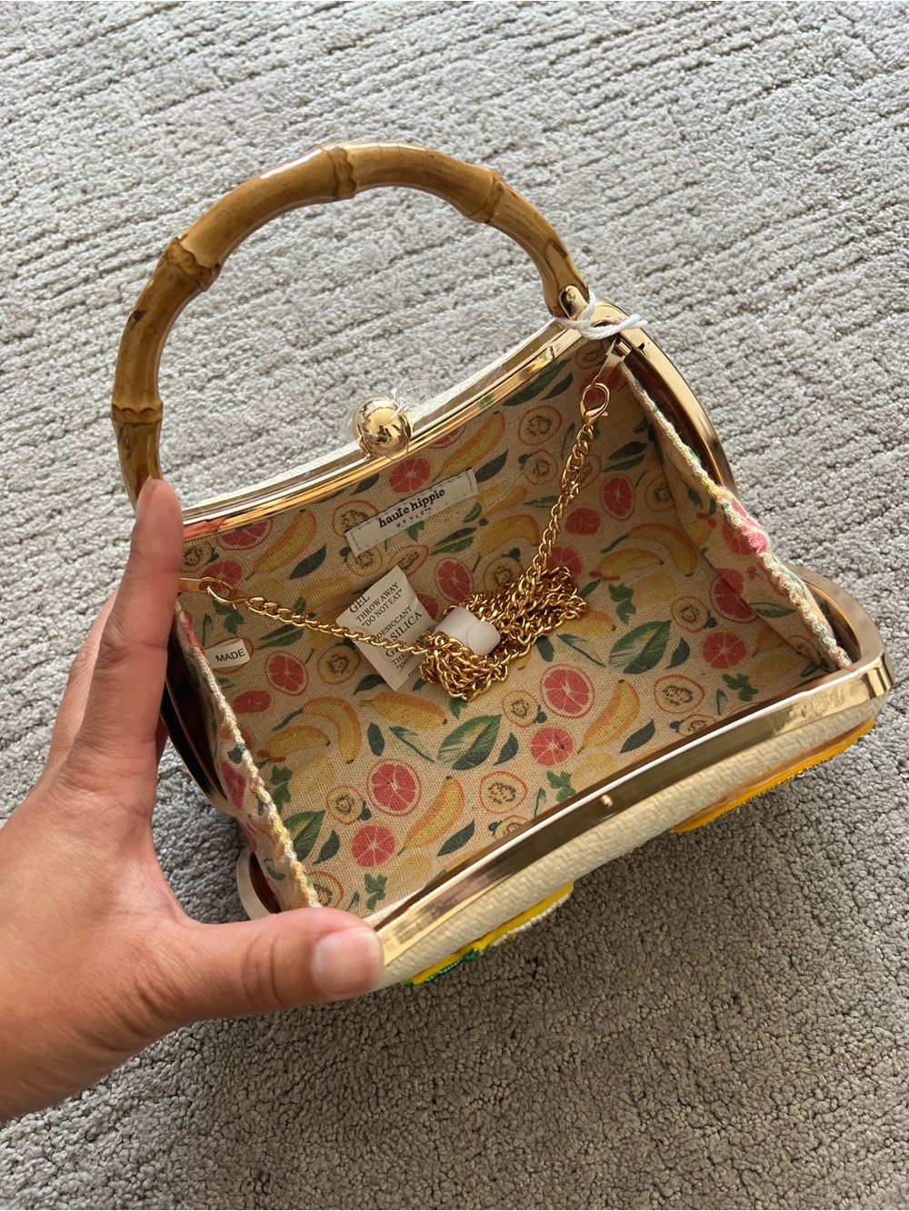 Haute Hippie Straw Top-Handle Bag with Yellow Fruit Appliqués - Picture 14 of 15